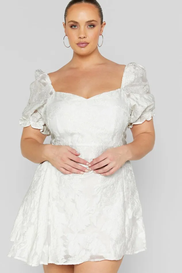 Brailey Mini Dress 8211 Puff Sleeve Fit And Flare Dress In White Women Showpo Curve Clothes