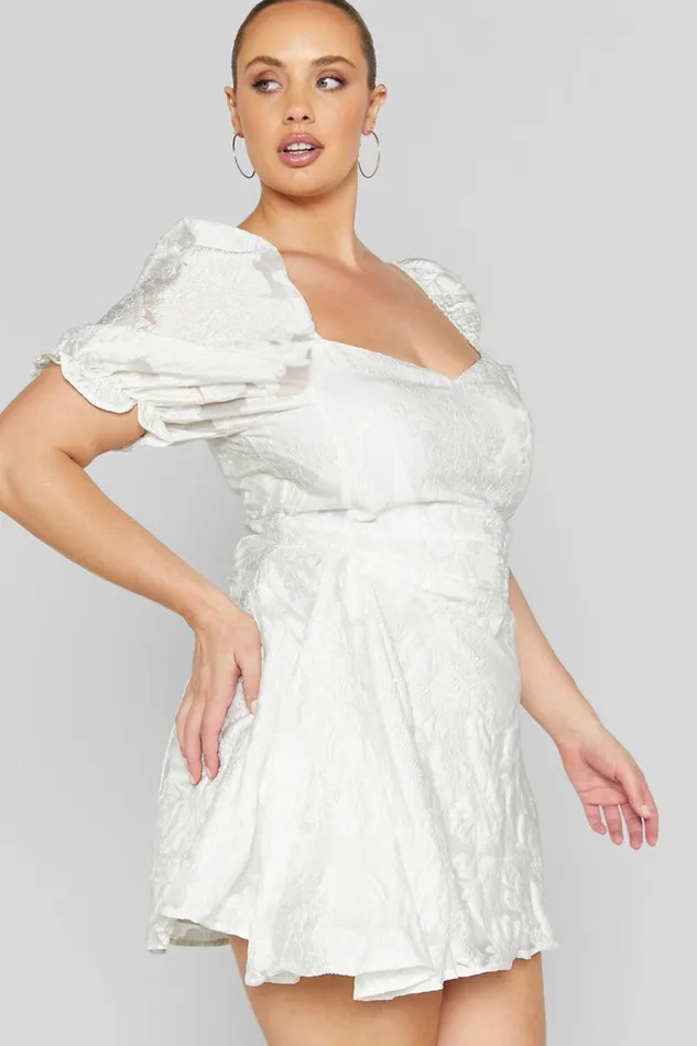 Brailey Mini Dress 8211 Puff Sleeve Fit And Flare Dress In White Women Showpo Curve Clothes