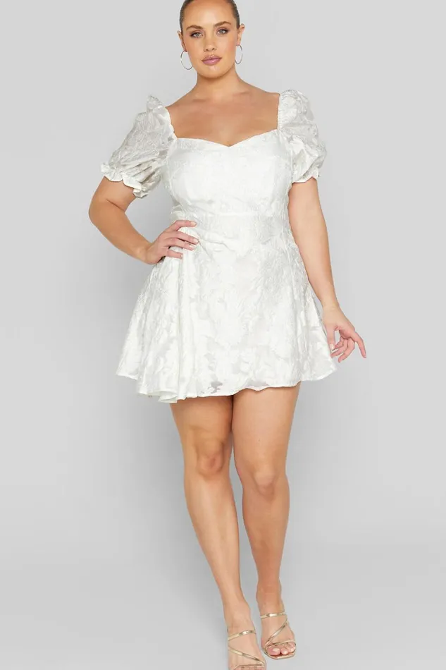Brailey Mini Dress 8211 Puff Sleeve Fit And Flare Dress In White Women Showpo Curve Clothes