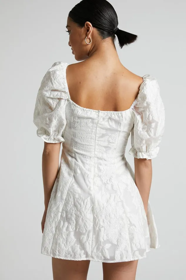 Brailey Mini Dress 8211 Puff Sleeve Fit And Flare Dress In White Women Showpo Curve Clothes