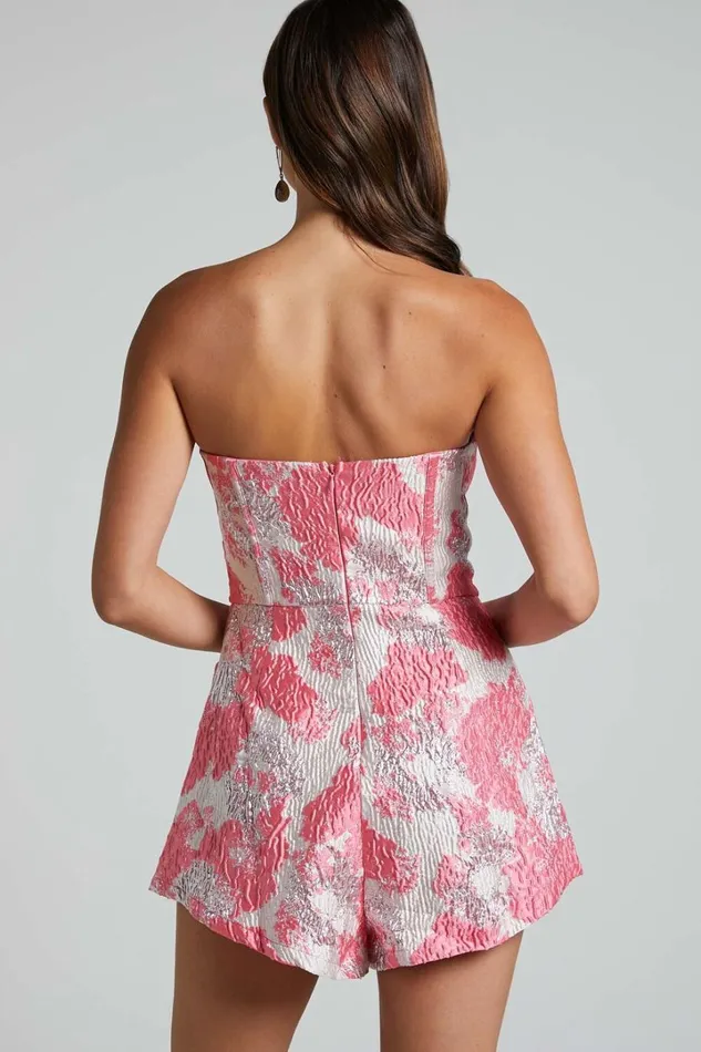 Brailey Playsuit 8211 Strapless Corset Playsuit In Light Pink Jacquard Women Showpo Rompers