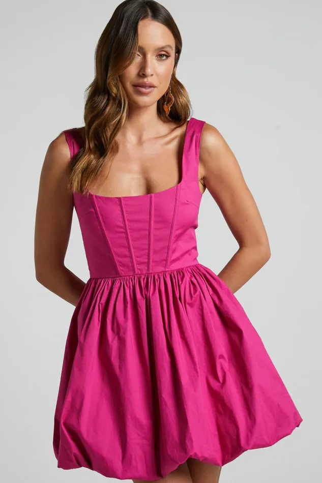 Brianda Mini Dress 8211 Corset Bodice Bubble Hem Dress In Berry Women Showpo Conscious