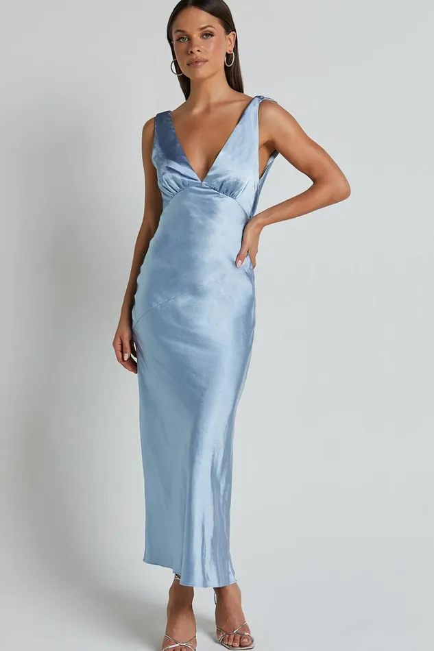 Brienne Midi Dress 8211 Plunge Cowl Back Satin Dress In Blue Women Showpo Curve Clothes Brienne Midi Dress 8211 Plunge Cowl Back Satin Dress In Blue Women Showpo Curve Clothes