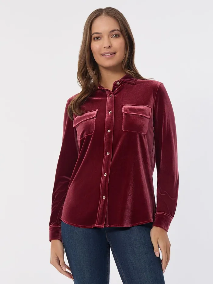 ButtonFront Velour Utility Shirt Women Jones New York Tops and Blouses
