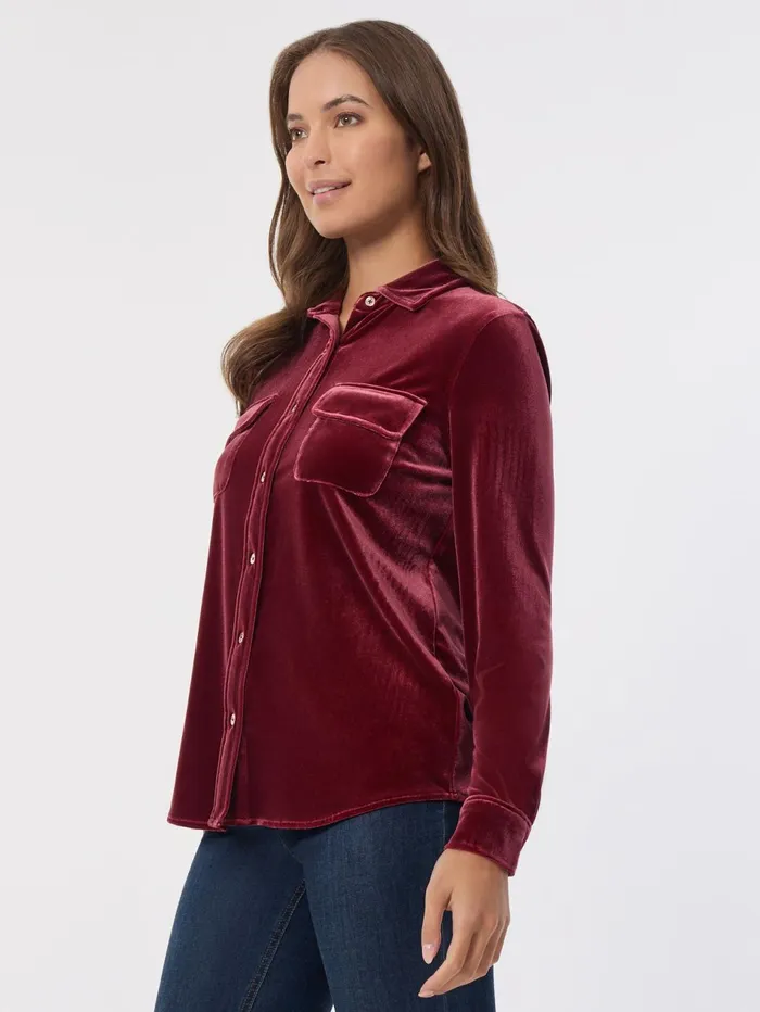 ButtonFront Velour Utility Shirt Women Jones New York Tops and Blouses ButtonFront Velour Utility Shirt Women Jones New York Tops and Blouses