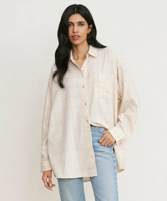 ButtonUps Women Jenni Kayne Dakota Oversized Flannel Oatmeal Plaid