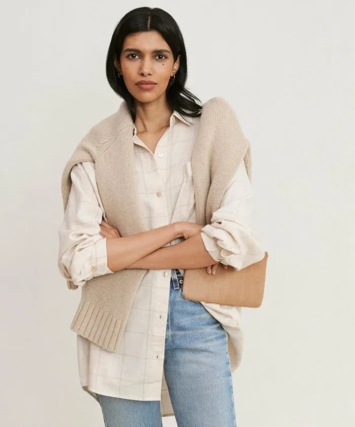 ButtonUps Women Jenni Kayne Dakota Oversized Flannel Oatmeal Plaid