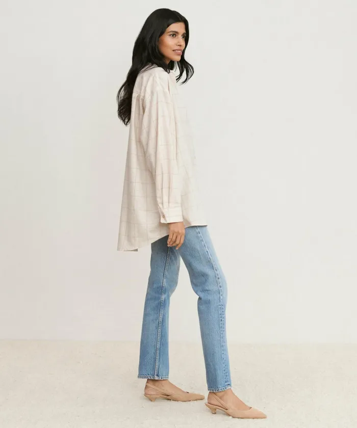 ButtonUps Women Jenni Kayne Dakota Oversized Flannel Oatmeal Plaid