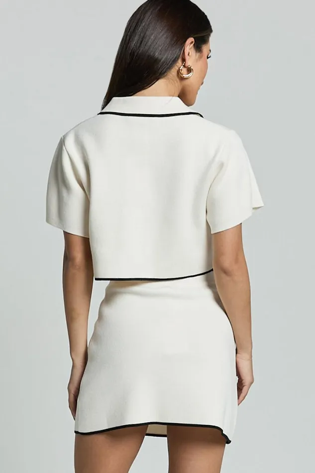 Callie Mini Skirt Recycled A Line Knitted Contrast Detail Mini Skirt In Cream Women Showpo Conscious