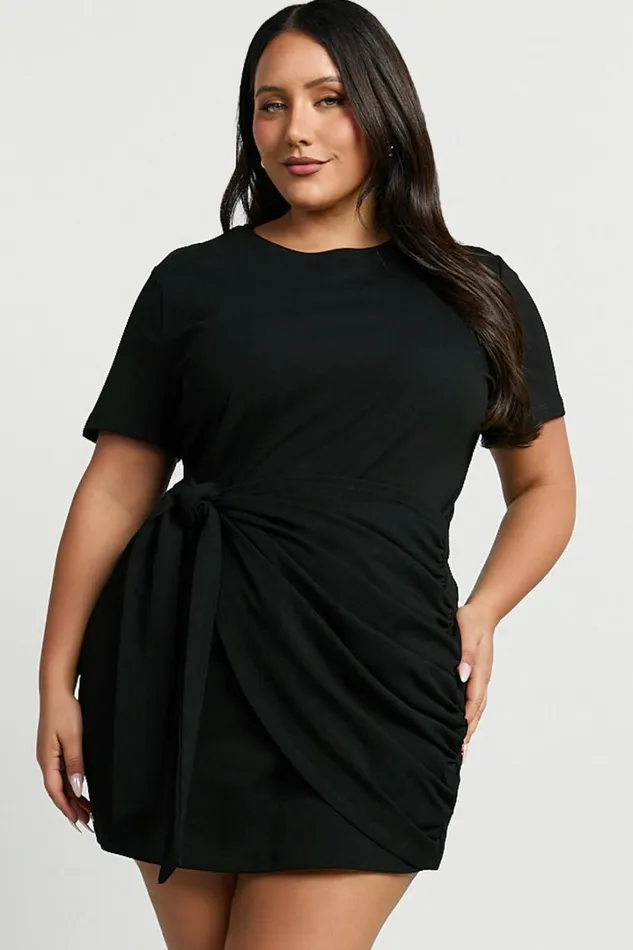 Candace Mini Dress 8211 Faux Wrap Shift Dress In Black Women Showpo Basics