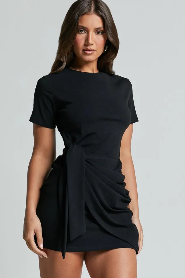 Candace Mini Dress 8211 Faux Wrap Shift Dress In Black Women Showpo Basics