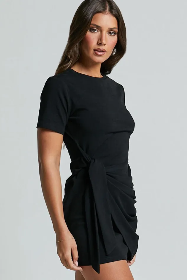 Candace Mini Dress 8211 Faux Wrap Shift Dress In Black Women Showpo Basics