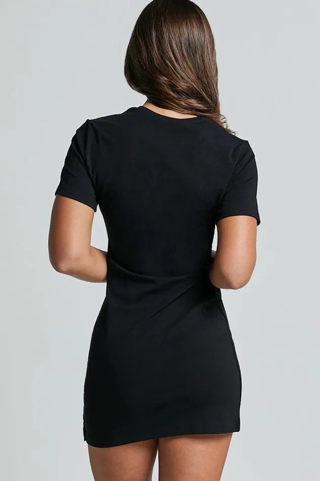 Candace Mini Dress 8211 Faux Wrap Shift Dress In Black Women Showpo Basics