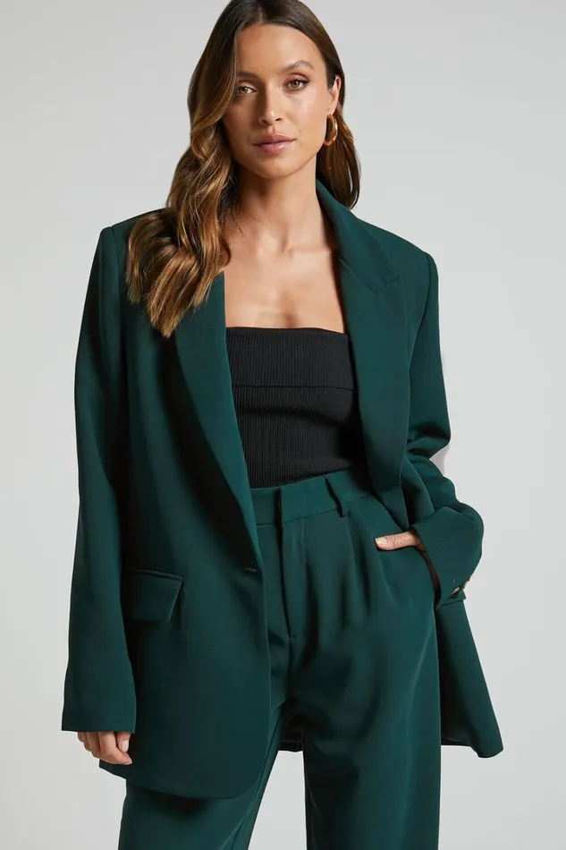 Caralina Blazer 8211 Oversized Single Breasted Blazer In Forest Green Women Showpo Blazers