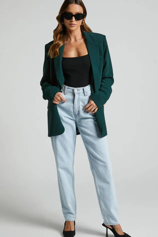 Caralina Blazer 8211 Oversized Single Breasted Blazer In Forest Green Women Showpo Blazers
