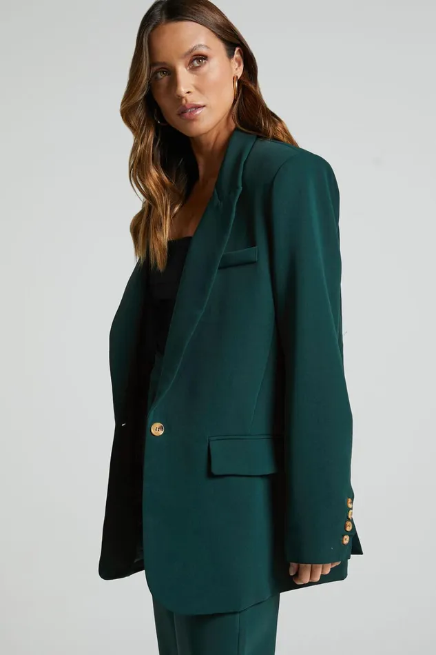 Caralina Blazer 8211 Oversized Single Breasted Blazer In Forest Green Women Showpo Blazers