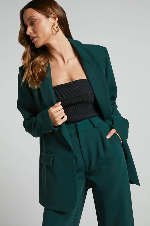 Caralina Blazer 8211 Oversized Single Breasted Blazer In Forest Green Women Showpo Blazers