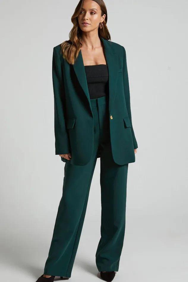 Caralina Blazer 8211 Oversized Single Breasted Blazer In Forest Green Women Showpo Blazers