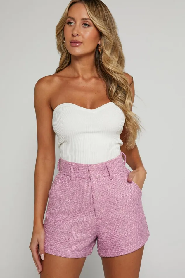 Carrie Shorts 8211 High Waisted Tailored Tweed Shorts In Pink Women Showpo Shorts