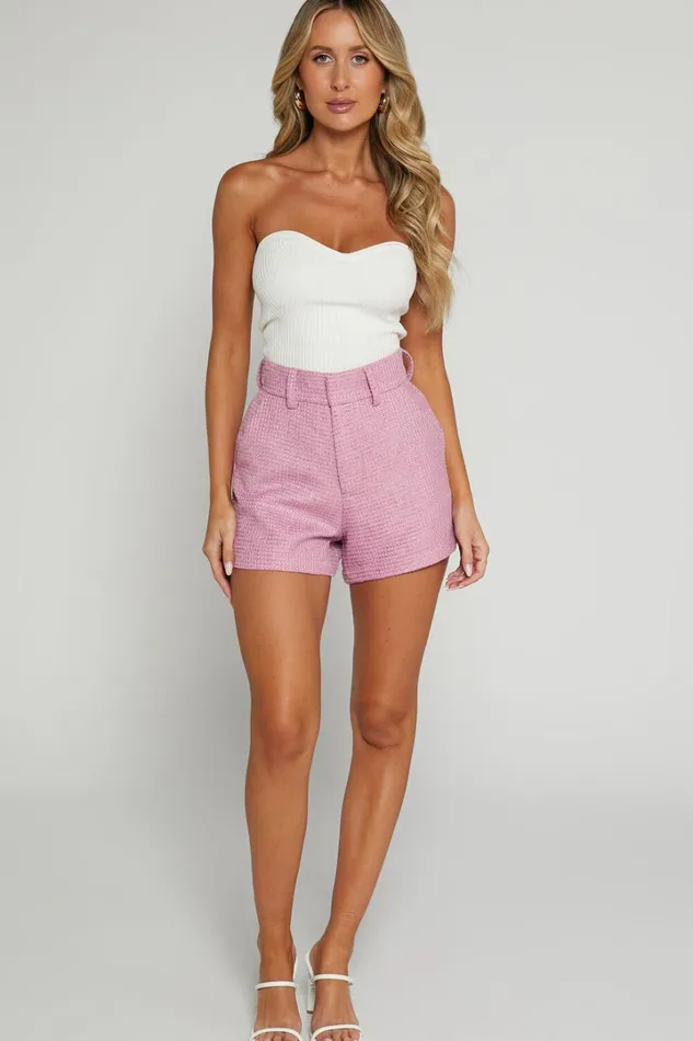 Carrie Shorts 8211 High Waisted Tailored Tweed Shorts In Pink Women Showpo Shorts