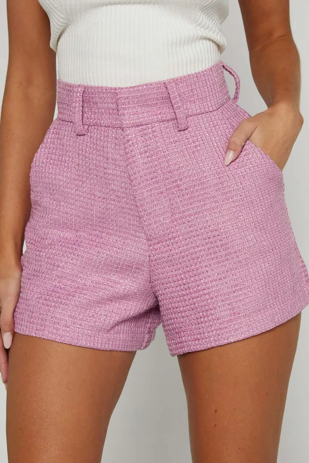 Carrie Shorts 8211 High Waisted Tailored Tweed Shorts In Pink Women Showpo Shorts