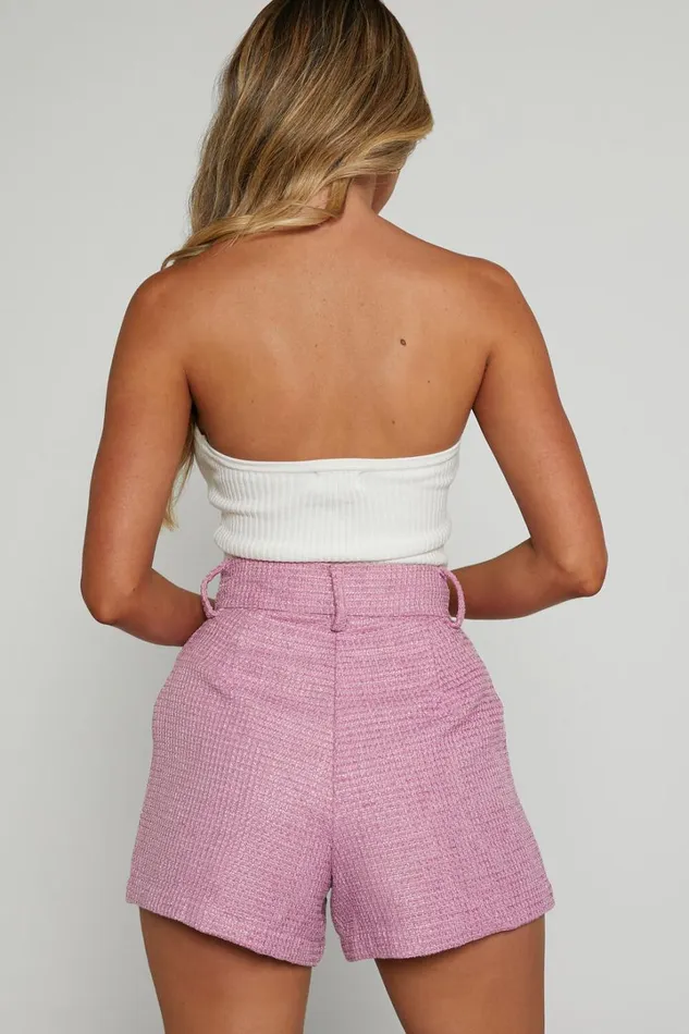 Carrie Shorts 8211 High Waisted Tailored Tweed Shorts In Pink Women Showpo Shorts