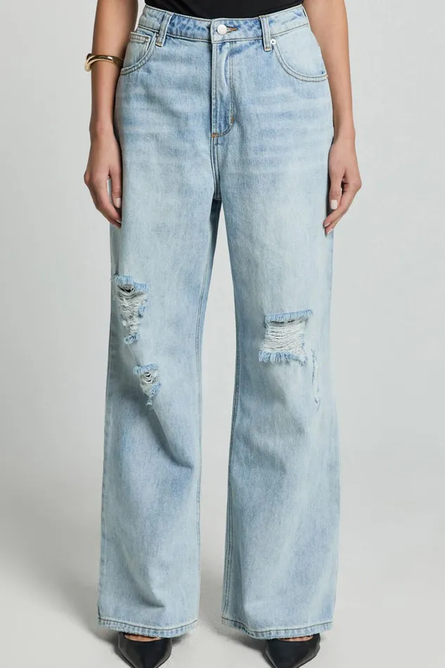 Cate Jeans 8211 High Waist Ripped Wide Leg Recycled Denim Jeans In Light Blue Wash Women Showpo Conscious