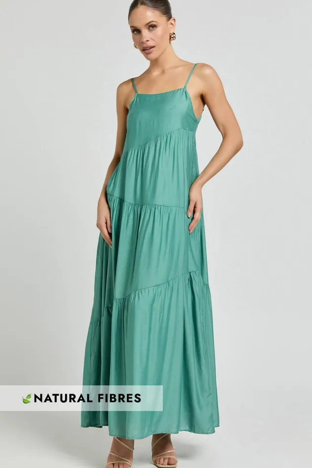 Cecila Midi Dress 8211 Straight Neckline Sleeveless Dress In Sage Women Showpo Conscious