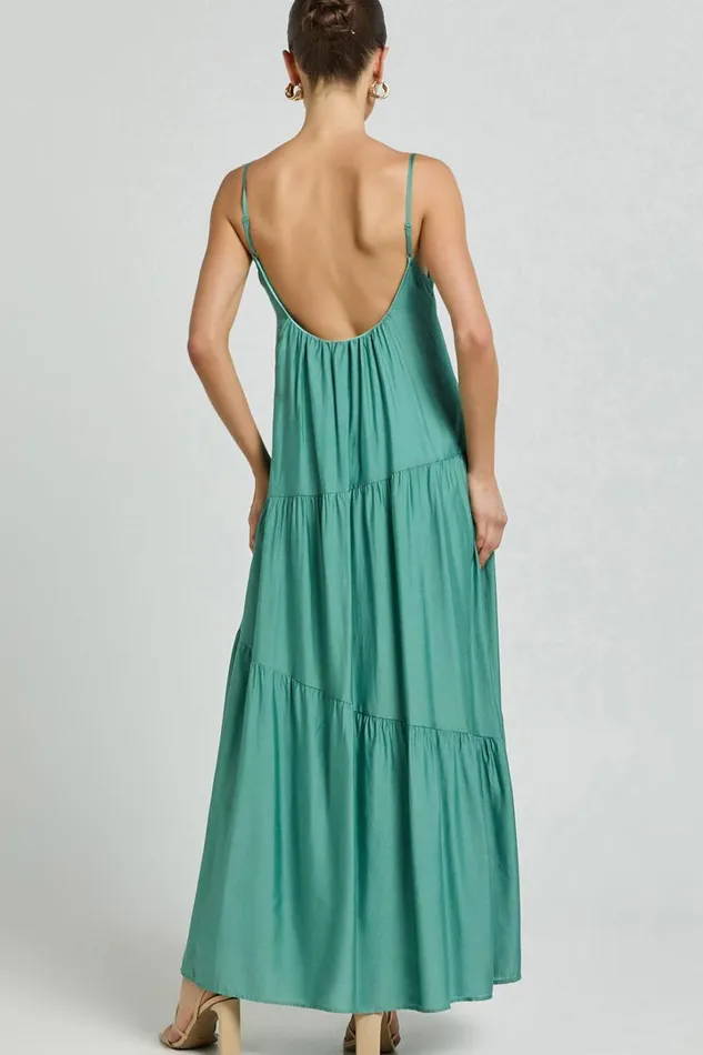 Cecila Midi Dress 8211 Straight Neckline Sleeveless Dress In Sage Women Showpo Conscious