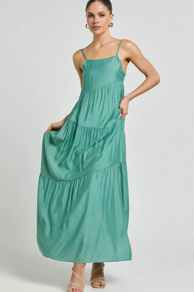 Cecila Midi Dress 8211 Straight Neckline Sleeveless Dress In Sage Women Showpo Conscious