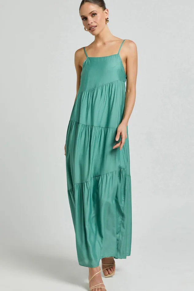Cecila Midi Dress 8211 Straight Neckline Sleeveless Dress In Sage Women Showpo Conscious
