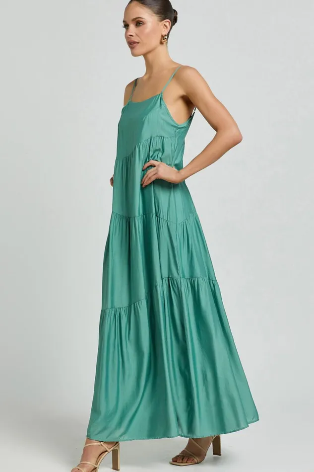 Cecila Midi Dress 8211 Straight Neckline Sleeveless Dress In Sage Women Showpo Conscious