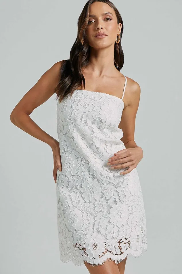 Cera Mini Dress 8211 Strappy Lace Slip In White Women Showpo Dresses