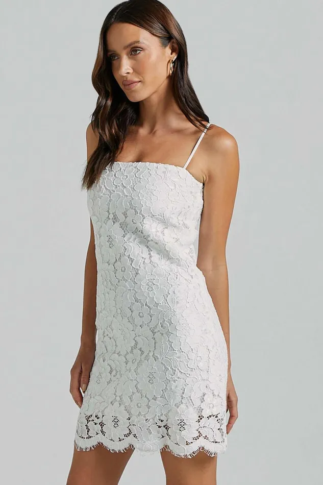Cera Mini Dress 8211 Strappy Lace Slip In White Women Showpo Dresses