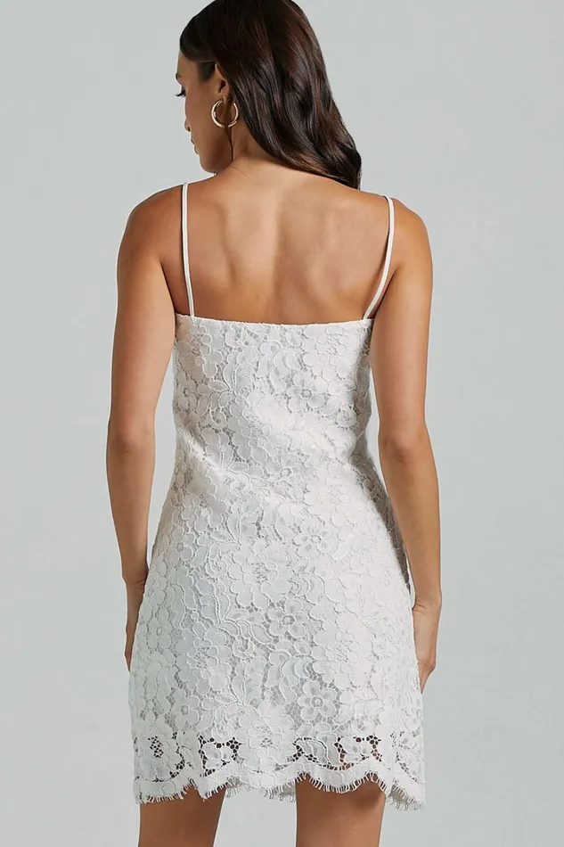Cera Mini Dress 8211 Strappy Lace Slip In White Women Showpo Dresses