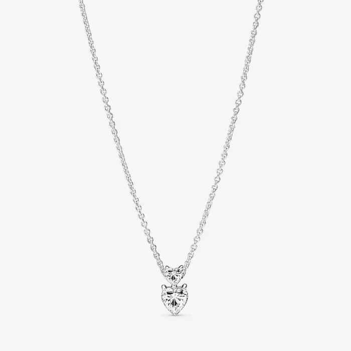 Chain Necklaces Women Pandora Double Heart Pendant Sparkling Collier Necklace Sterling Silver