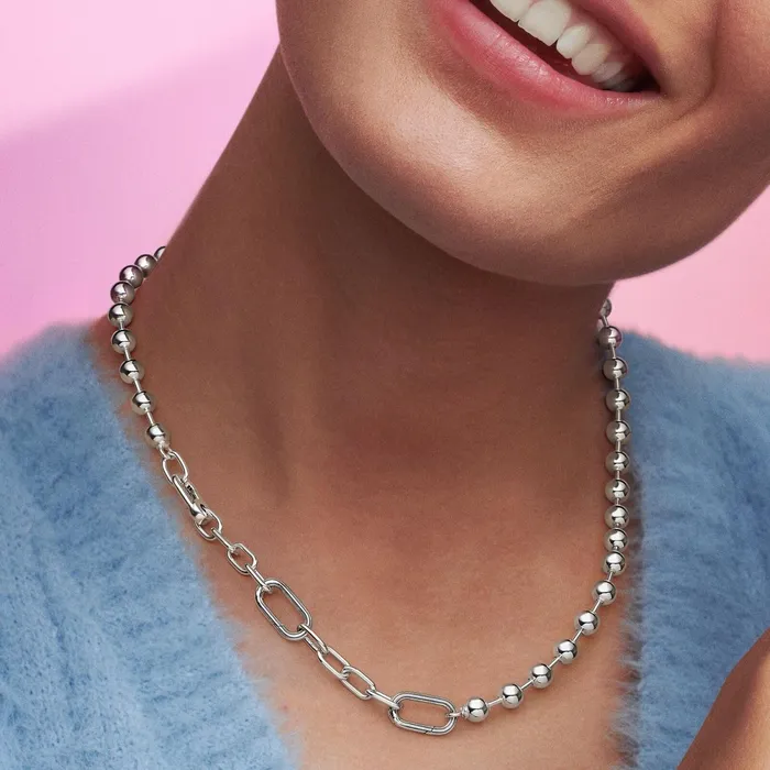 Chain Necklaces Women Pandora Online ME Metal Bead and Link Chain Necklace