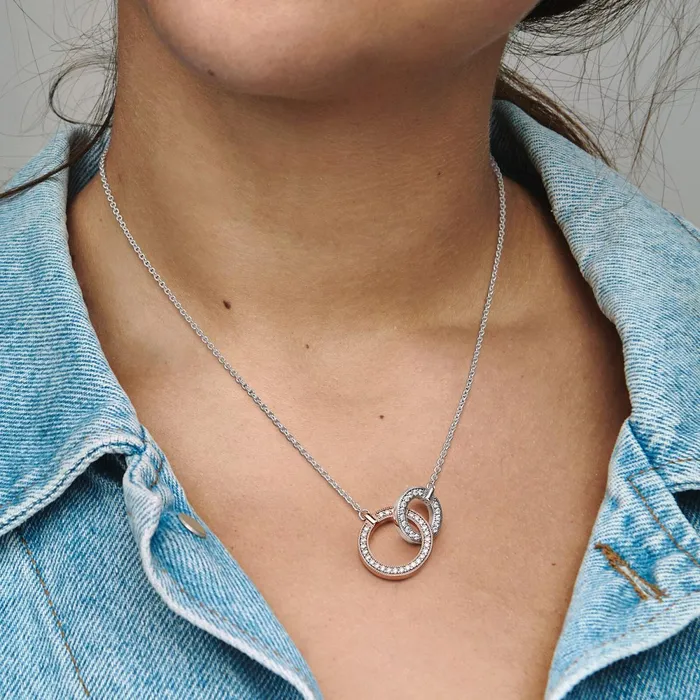 Chain Necklaces Women Pandora Online Signature Two Tone Intertwined Circles Necklace