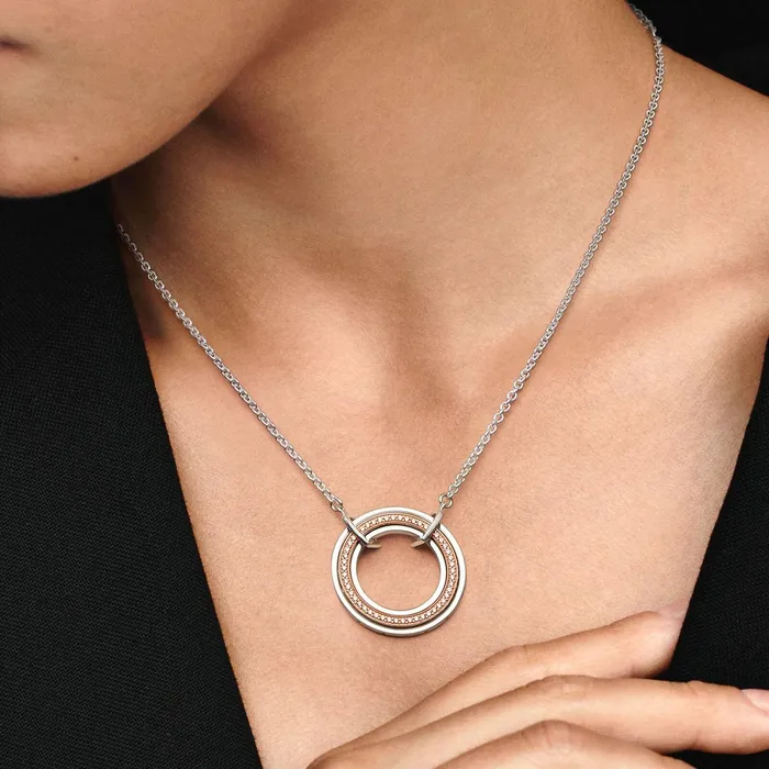 Chain Necklaces Women Pandora Online Signature Two Tone Logo and Pav Necklace