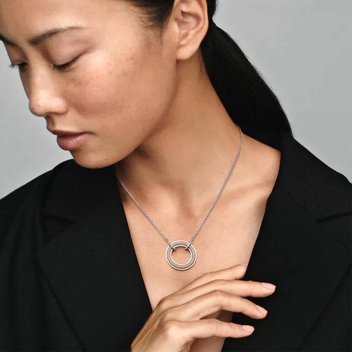 Chain Necklaces Women Pandora Online Signature Two Tone Logo and Pav Necklace