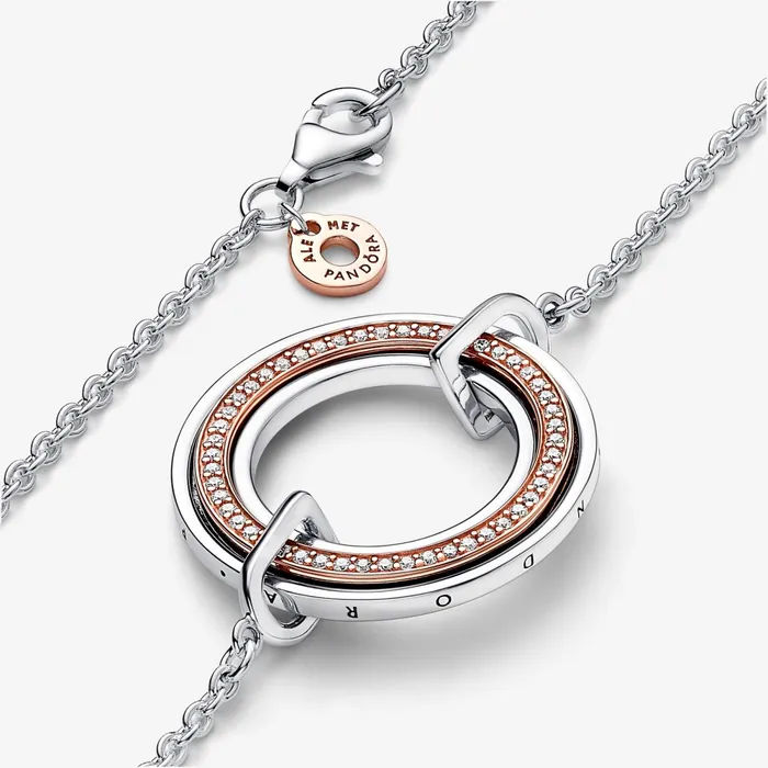 Chain Necklaces Women Pandora Online Signature Two Tone Logo and Pav Necklace
