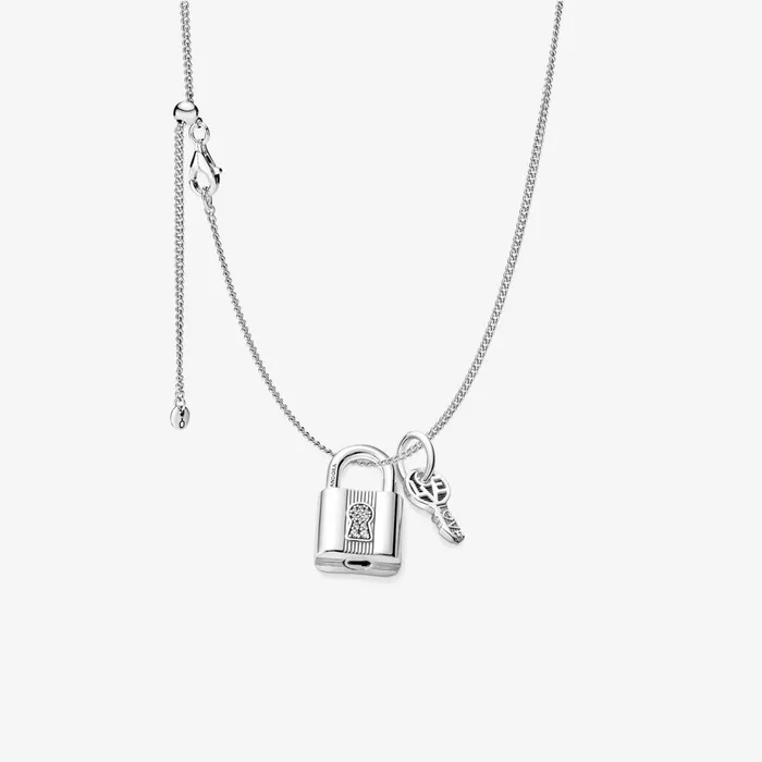 Chain Necklaces Women Pandora Silver Padlock And Key Necklace Set