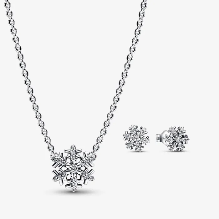 Chain Necklaces Women Pandora Sparkling Snowflakes Gift Set