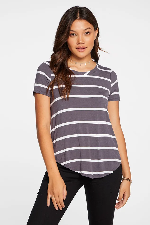 Chaser Brand Cool Jersey Short Sleeve Easy Tee in Stripe Womens Loungewear