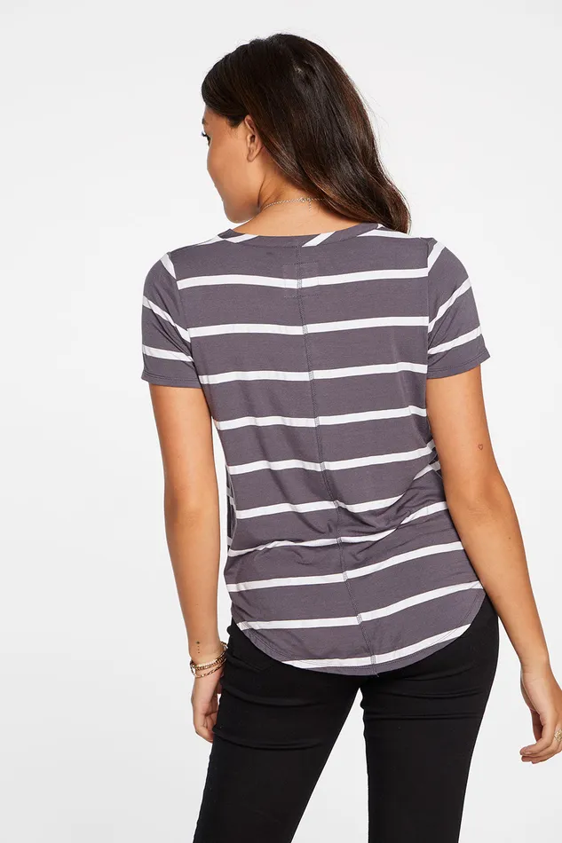 Chaser Brand Cool Jersey Short Sleeve Easy Tee in Stripe Womens Loungewear