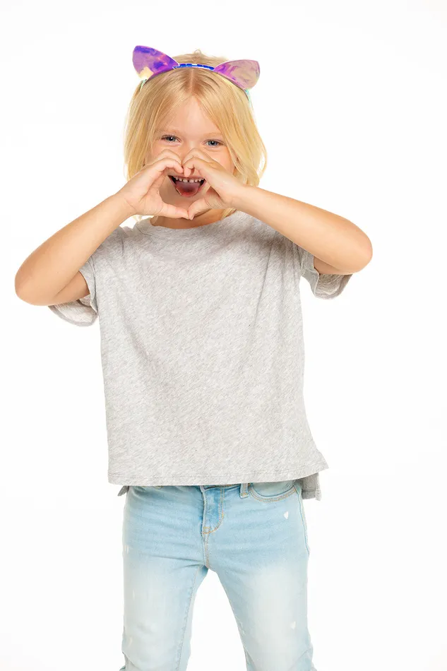 Chaser Brand Gauzy Cotton Short Sleeve Boxy Hi Lo Tee in Heather Grey Girls Tops