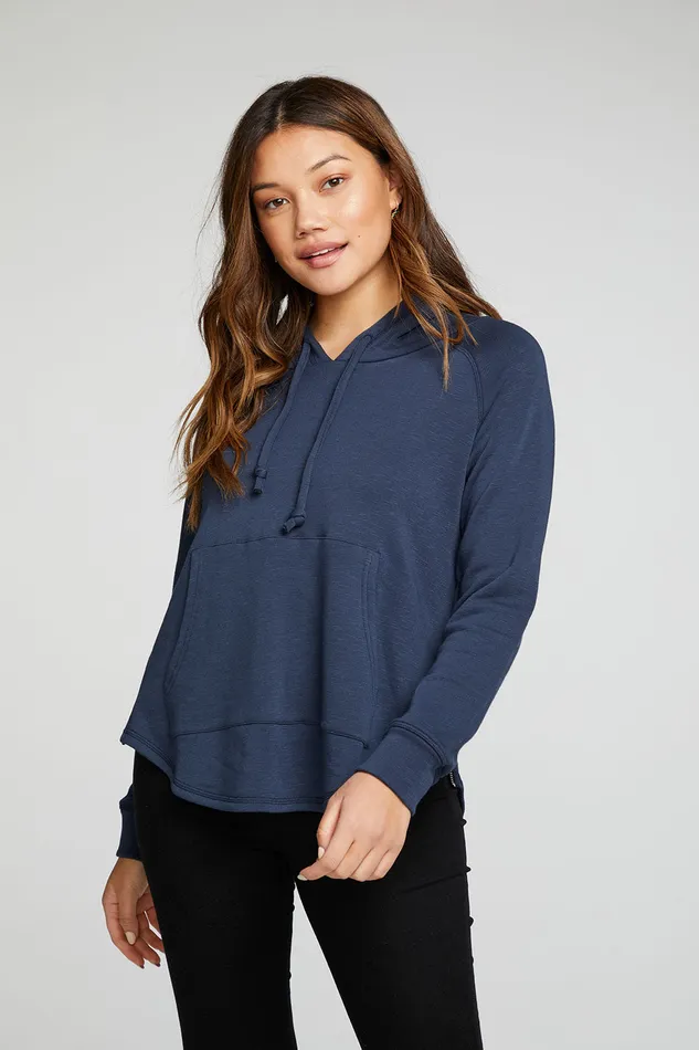 Chaser Brand Outerwear Womens Slub French Terry Long Sleeve Zip Side Shirttail Pullover Hoodie Chaser Brand Outerwear Womens Slub French Terry Long Sleeve Zip Side Shirttail Pullover Hoodie