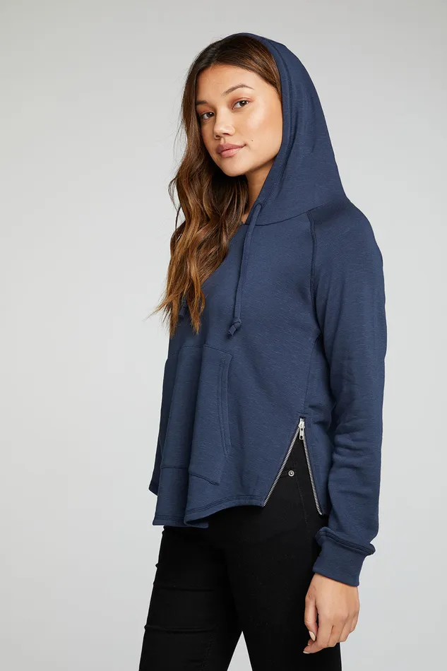 Chaser Brand Outerwear Womens Slub French Terry Long Sleeve Zip Side Shirttail Pullover Hoodie