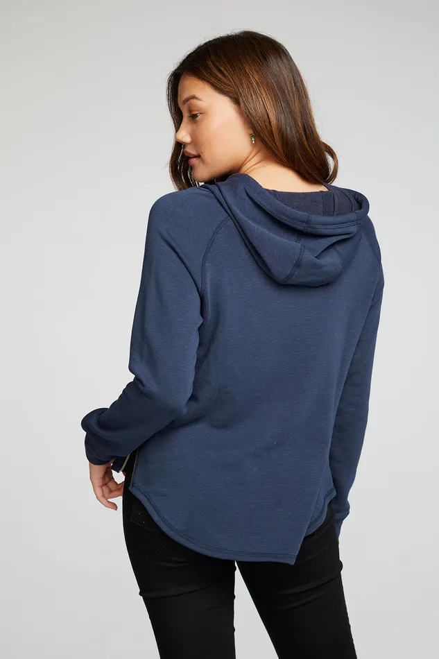 Chaser Brand Outerwear Womens Slub French Terry Long Sleeve Zip Side Shirttail Pullover Hoodie