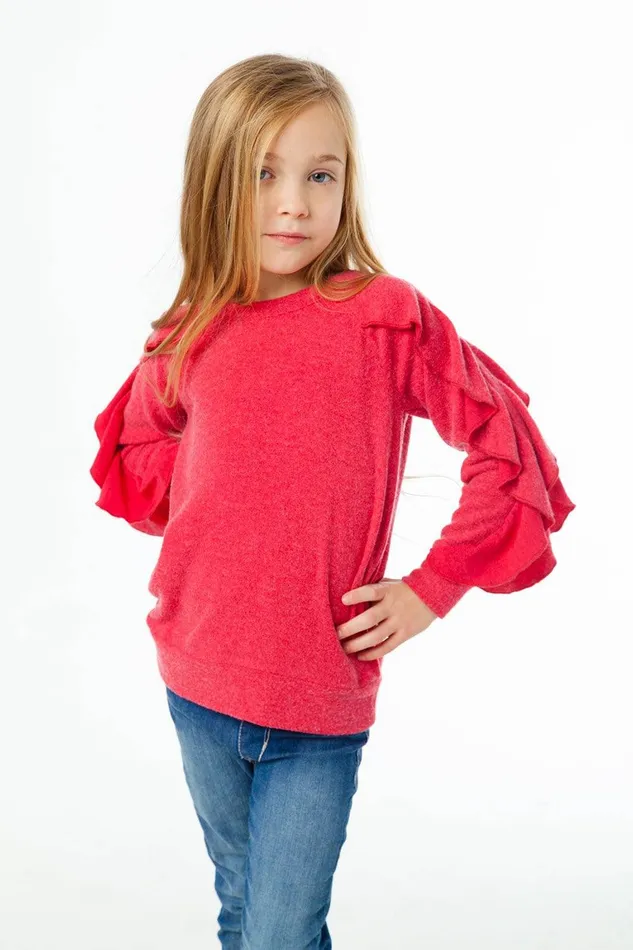 Chaser Brand Tops Girls LOVE KNIT LS RUFFLE RAGLAN SWEATER